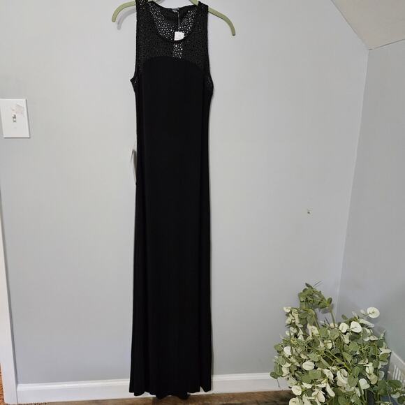 NEW Bebe Black Laser Cut Open Back Sleeveless Bling Maxi Dress Y2K ccasion - Picture 13 of 15